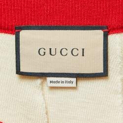 Gucci Cream/Red Wool Elasticized Waist Pleated Midi Skirt S