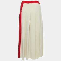Gucci Cream/Red Wool Elasticized Waist Pleated Midi Skirt S