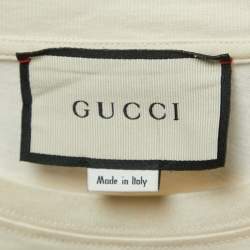 Pre Owned Gucci Cream Logo Print Cotton Short Sleeve T-Shirt XXS