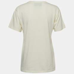 Pre Owned Gucci Cream Logo Print Cotton Short Sleeve T-Shirt XXS