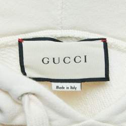 Pre Owned Gucci White Cotton Sequin-Embellished Logo Hoodie S