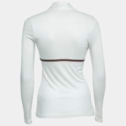 Pre Owned Gucci White Modal Web Stripe Detailed Long Sleeve Top XS