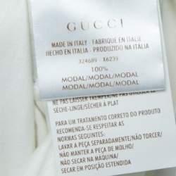 Pre Owned Gucci White Modal Web Stripe Detailed Long Sleeve Top XS