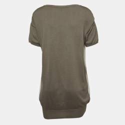 Gucci Brown Logo Chain Print Silk V-Neck Top S