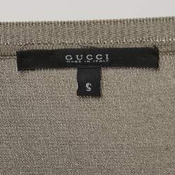 Gucci Brown Logo Chain Print Silk V-Neck Top S