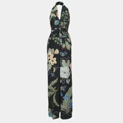 Gucci Black Floral Print Silk Halter Neck Slit Detail Maxi Dress S