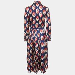 Gucci Navy Blue/Red Logo Motif Print Silk Shirt Skirt Set S