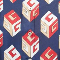 Gucci Navy Blue/Red Logo Motif Print Silk Shirt Skirt Set S