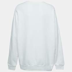 Gucci White Logo Embroidered Cotton Crew Neck Sweatshirt M
