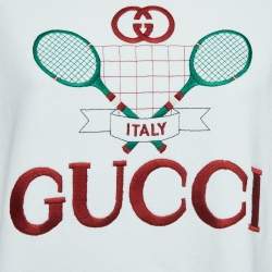 Gucci White Logo Embroidered Cotton Crew Neck Sweatshirt M