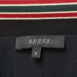 Gucci Black Synthetic Web Detailed Collar Zip Front Jacket S