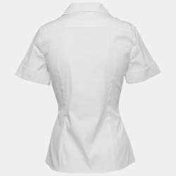 Gucci White Cotton Button Front Pleated Half Sleeve Shirt S