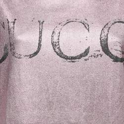 Pre Owned Gucci Pink/White Logo Print Cotton Half Sleeve T-Shirt XS