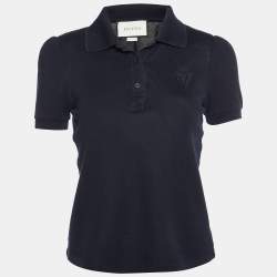Gucci Black Cotton Pique Cropped Polo T-Shirt S