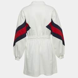Gucci White Knit Interlocking G Web Detailed Mini Polo Dress M
