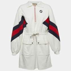 Gucci White Knit Interlocking G Web Detailed Mini Polo Dress M