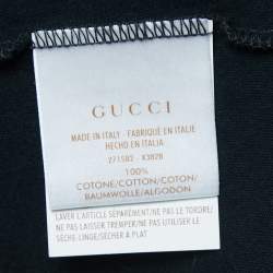 Pre Owned Gucci Black Cotton Floral Appliqued Short Sleeve T-Shirt S