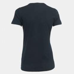 Pre Owned Gucci Black Cotton Floral Appliqued Short Sleeve T-Shirt S