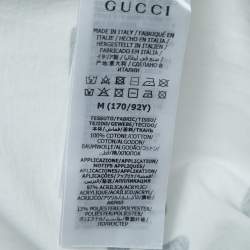 Gucci Off White Cat Eyes Print Cotton Embellished Half Sleeve T-Shirt M
