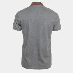 Pre Owned Gucci Grey Cotton Web Detailed Polo T-Shirt M