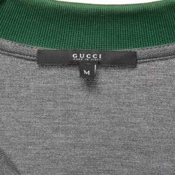 Pre Owned Gucci Grey Cotton Web Detailed Polo T-Shirt M