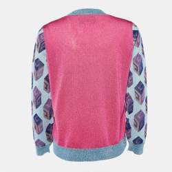 Pre Owned Gucci Blue/Pink Tiger Patterned Lurex Knit Sweatshirt L