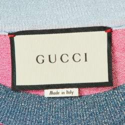 Pre Owned Gucci Blue/Pink Tiger Patterned Lurex Knit Sweatshirt L