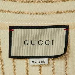 Pre Owned Gucci Cream Lurex Wool Knit Belted Cardigan L