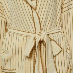 Pre Owned Gucci Cream Lurex Wool Knit Belted Cardigan L