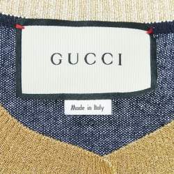 Pre Owned Gucci Navy Blue/Metallic Cashmere Buttoned Cardigan M