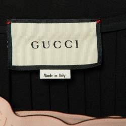 Gucci Black Plisse Crepe Contrast Waist Band Detail Midi Skirt M