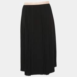 Gucci Black Plisse Crepe Contrast Waist Band Detail Midi Skirt M