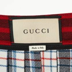 Gucci Multicolor Plaided Wool Leather Trim Pleated Midi Skirt S