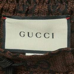 Gucci Brown Logo Print Silk Side Stripe Detailed Drawstring Joggers XS