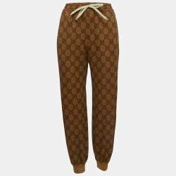 Gucci Brown Logo Print Knit Drawstring Joggers XS