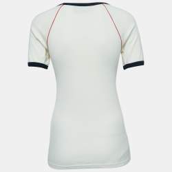 Pre Owned Gucci Cream Logo Tennis Embroidered Cotton Short Sleeve T-Shirt S