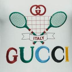 Pre Owned Gucci Cream Logo Tennis Embroidered Cotton Short Sleeve T-Shirt S
