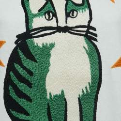 Gucci White Cat Embroidered Cotton T-Shirt XS