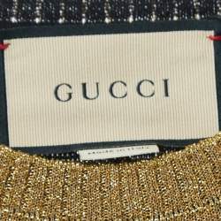Gucci Navy Blue/Metallic GG Patterned Knit Top XS
