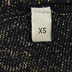 Gucci Navy Blue/Metallic GG Patterned Knit Top XS