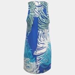 Pre Owned Gucci Blue Printed Silk Sleeveless Mini Dress S