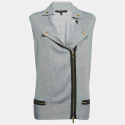 Gucci Grey Knit Zip Front Sleeveless Cardigan L