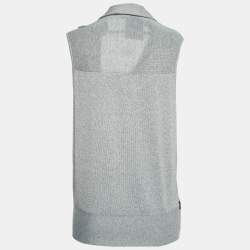Gucci Grey Knit Zip Front Sleeveless Cardigan L