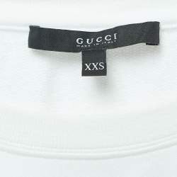 Pre Owned Gucci White Knit Bird Applique Half Sleeve Sweatshirt XXS