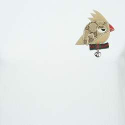 Pre Owned Gucci White Knit Bird Applique Half Sleeve Sweatshirt XXS