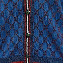 Gucci Navy Blue Lurex Logo Jacquard Knit Button front Cardigan XL