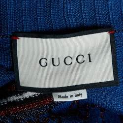Gucci Navy Blue Lurex Logo Jacquard Knit Button front Cardigan XL