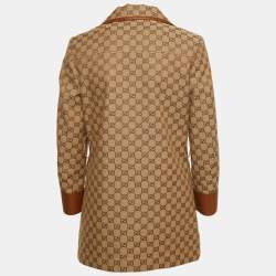 Pre Owned Gucci Brown/Beige GG Canvas Leather Detailed Jacket S