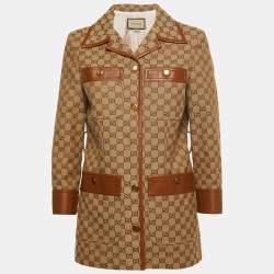 Pre Owned Gucci Brown/Beige GG Canvas Leather Detailed Jacket S