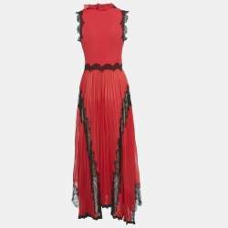 Gucci Red Lurex Knit Lace Trimmed Sleeveless Long Dress S